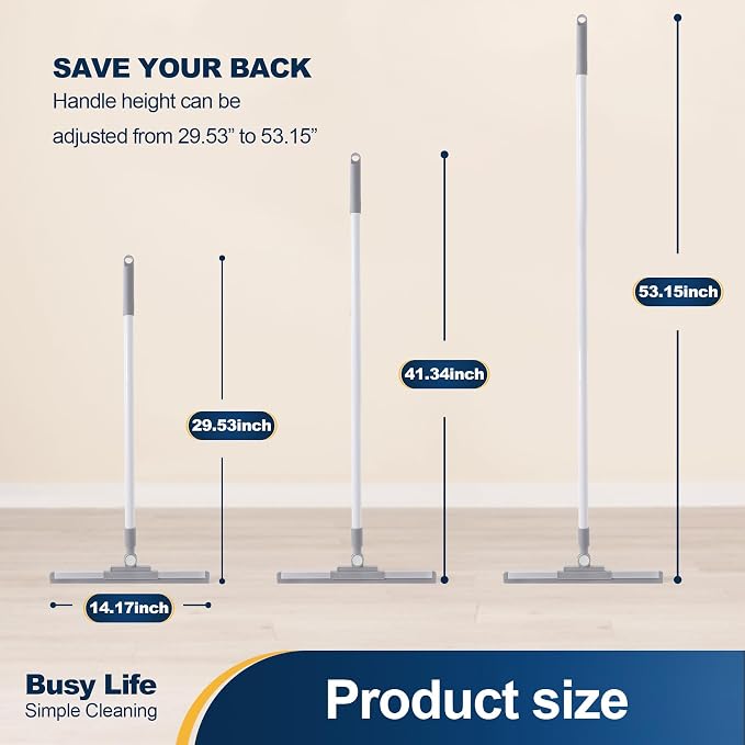 Yocada Rubber Floor Squeegee Broom TPR Blade Adjustable Scrubber Squeegee | Household Broom for Shower Bathroom Kitchen Home Tile Pet Hair Fur Floor Marble Glass Window Water Foam Cleaning 53.15"