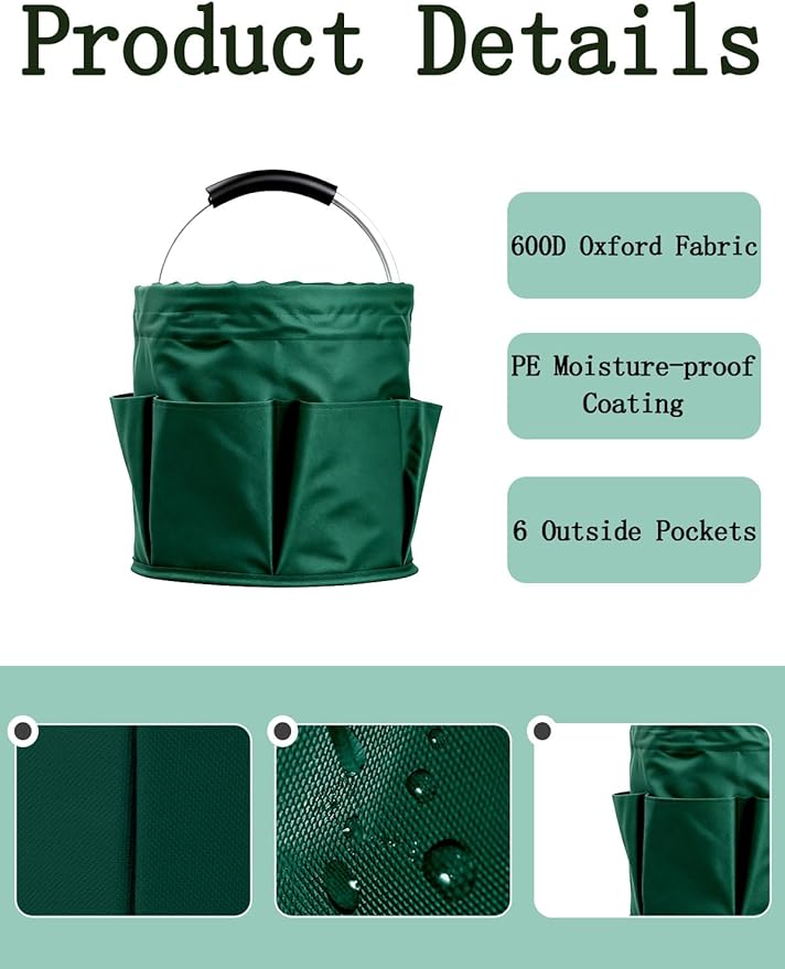 Cleaning Caddy with Handle, for Cleaning Supplies Organizer Bucket | Foldable Storage Tote with 6 Pockets,17L Large Capacity Basket for Household Organizer,Laundry Room,Bathroom & Home