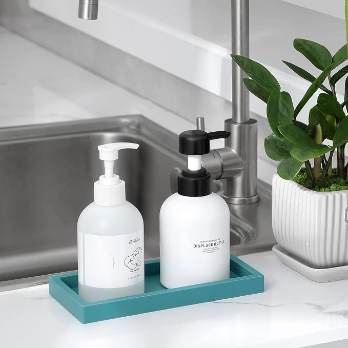 Silicone Bathroom Vanity Tray Dish Soap Holder Sink Organizer, Turquoise | Small, Thickened Silicone, Easy to Clean, Waterproof, Non-Slip, for Countertop, Kitchen, Bedroom, Dresser