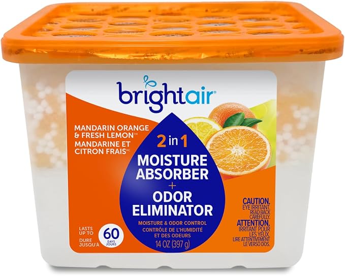 Bright Air Mandarin Orange & Fresh Lemon, 2-in-1 Moisture Absorber & Odor Eliminator, Case of 4, Lasts up to 60 Days Each