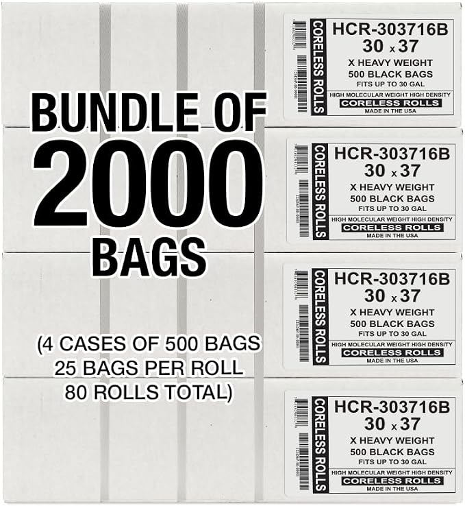 Aluf Plastics 30 Gallon 16 Micron (eq) Black Trash Bags 30" x 37" 2000 Bags