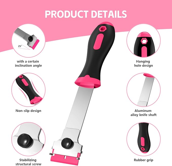3 Pack Razor Blade Scraper Set, Includes 30 Plastic & 30 Metal Blades(Pink) | Multi-Purpose Tool for Glass, Cooktop, Sticker Removal, Paint & Gum Cleaning