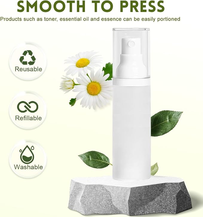 6PCS 30ml/1oz Empty Fine Mist Spray Bottles Frosted Clear Airless Cosmetic Pump Spray Bottles Refillable Travel Makeup Toner Container Dispenser Storage Vials for Travel and Outdoor