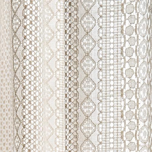 Sutuo Home Boho Curtain Crochet Lace Semi-Sheer Bohemian Hollow Knitted Handmade Tassels, Rod Pocket Window Treatment Vintage Rustic Farmhouse Drapes for Bedroom, 1 Panel 59" W x 96" L, Beige