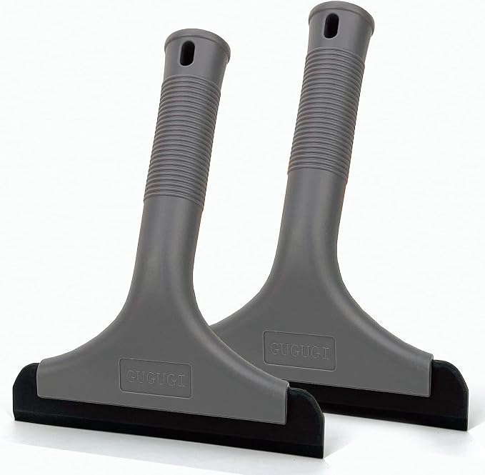 Super Flexible Silicone Squeegee, Auto Water Blade, Water Wiper, Shower Squeegee, 5.9'' Blade and 7.5'' Long Handle, for Car Windshield, Window, Mirror, Glass Door, Grey Black