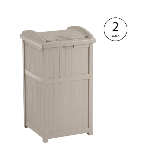 Suncast 2 Pack 15.75" x 16" x 31.6" Trash Hideaway 33 Gallon Resin Outdoor Commercial Garbage Container with Lid for Backyard, Deck, or Patio in Taupe
