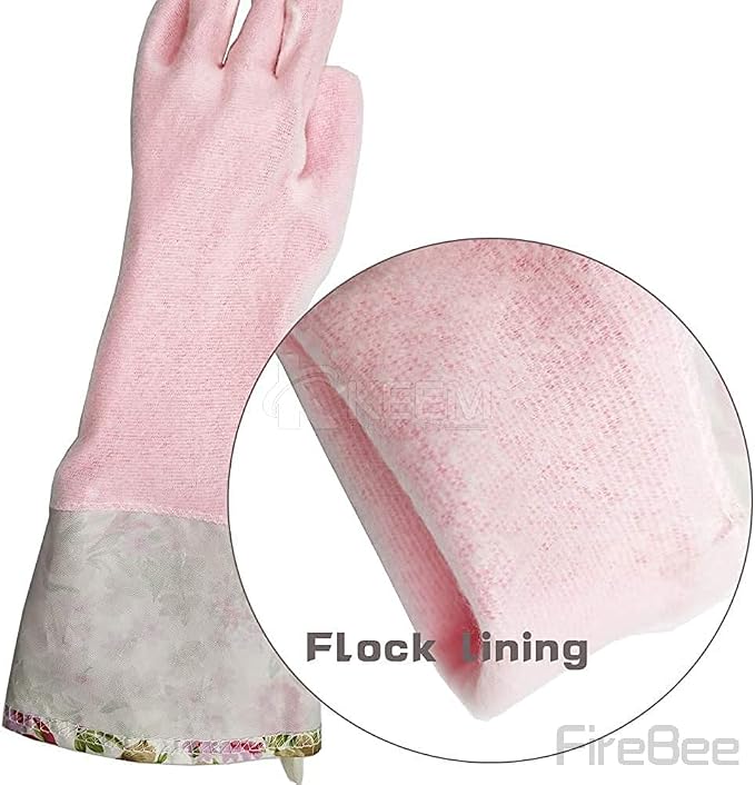 Rubber Latex Waterproof Dishwashing Gloves,Long Cuff and Flock Lining Household Cleaning Gloves 2 Pair