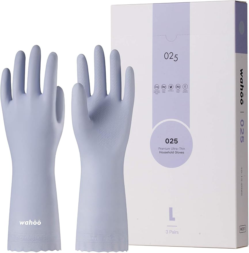 LANON wahoo Cleaning Gloves, Unlined Dish Gloves, Icelandic Blue, Small | Dishwashing, Latex Free, Skin-Friendly, Dishes Washing, Reusable, DEHP-Free, Non-Slip, Household Kitchen Gloves