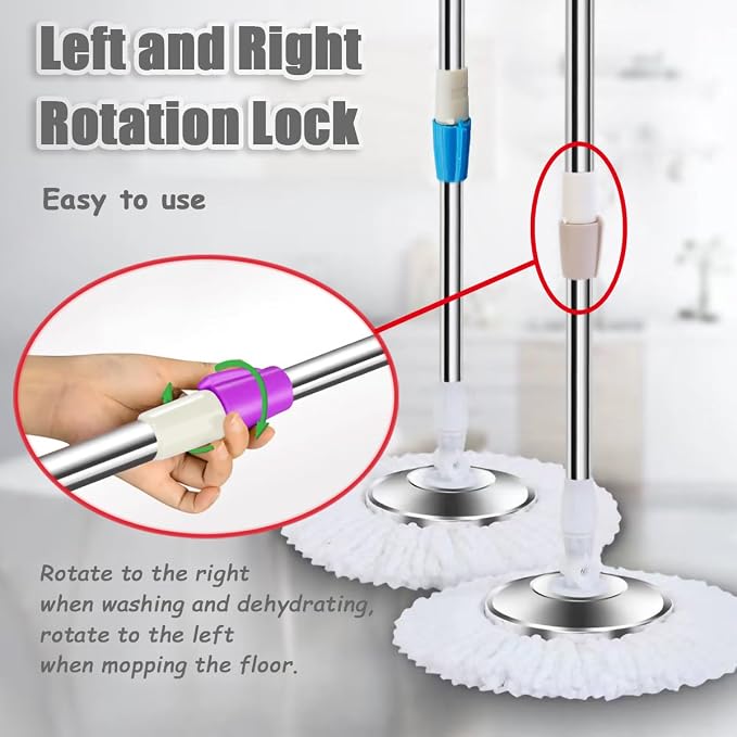 Extended Spin Mop Replacement Mop Handle, Upgraded 60-inch 360 Degrees Rotating Telescopic Replacement Mop Stick for Spin Mop Bucket Cleaning System (Stainless Steel Disc, Khaki)