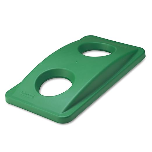 Rubbermaid Commercial Products Green Recycle Trash Can Can Bottle Recycling Lid, For Use with Untouchable Square Bins