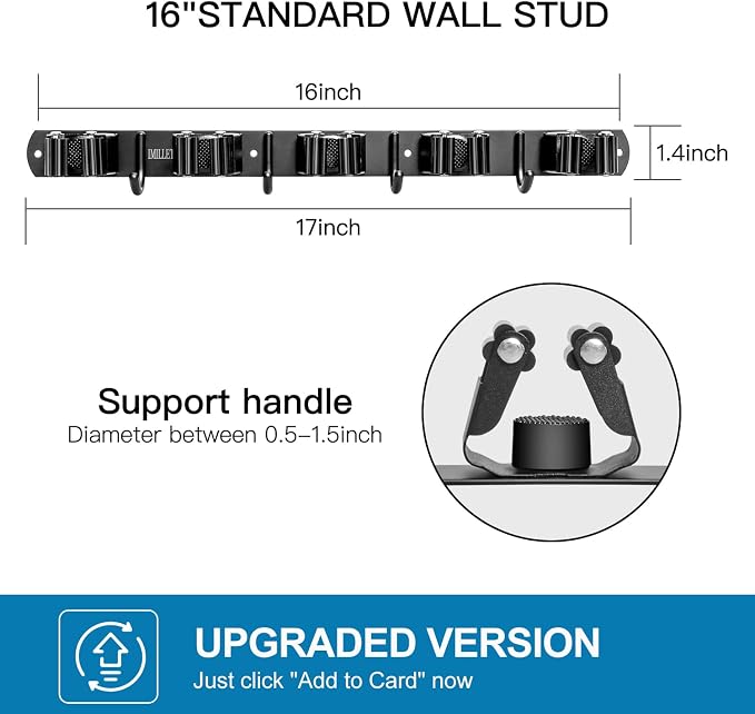 IMILLET Broom Holder Wall Mount, Heavy Duty Garage Organization Mop Hanger | Stainless Steel Broom and Mop Organizer Wall Hanging Self Adhesive for Laundry Room,Garden,Utility