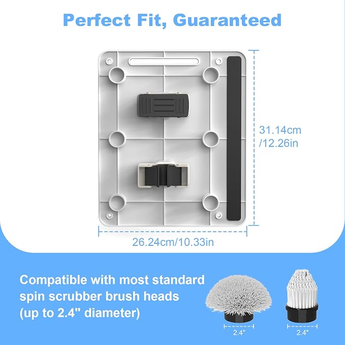 layyah Spin Scrubber Wall Mount Organizer Rack | Electric spin scrubber wall mount organizer, adhesive or screw install, holds 6 brush heads bathroom shower storage