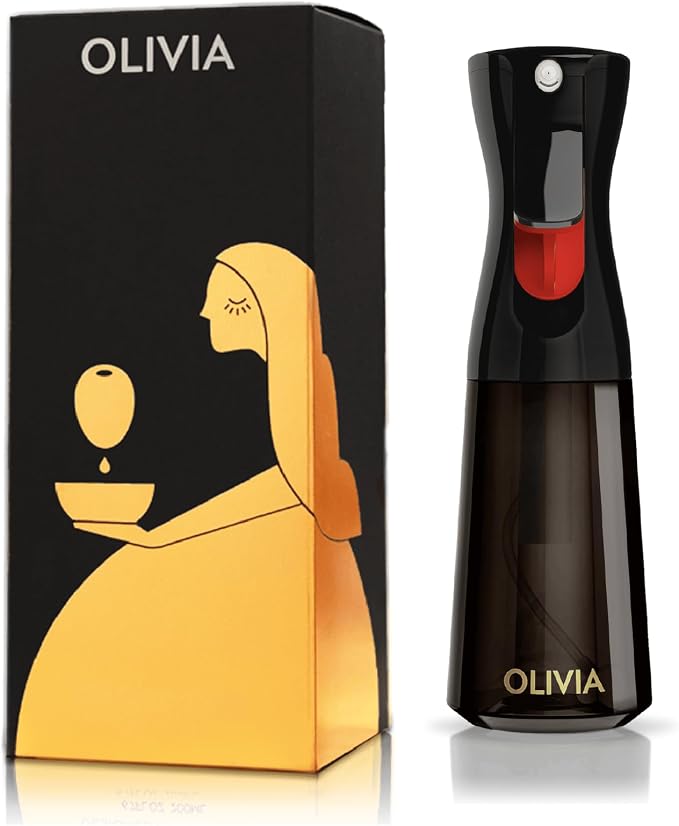 FLAIROSOL OLIVIA SIGNATURE Oil Sprayer, 200ml Glass, Black | Portion control mist for air fryer, salad, BBQ, refillable & reusable, fine mist olive oil kitchen sprayer, anti-drip