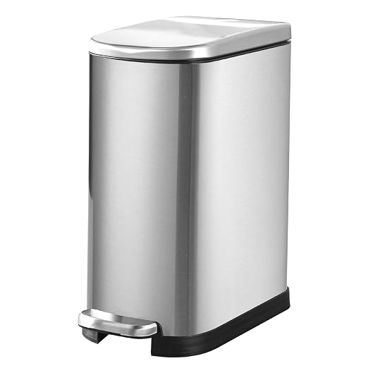 SYNCVIBE Bathroom Trash Can with Soft Close Lid 3.5 Gallon Silver | Stainless Steel Garbage Can with Removable Inner Bucket Slim Trash Bins with Step Pedal for Bedroom, Office