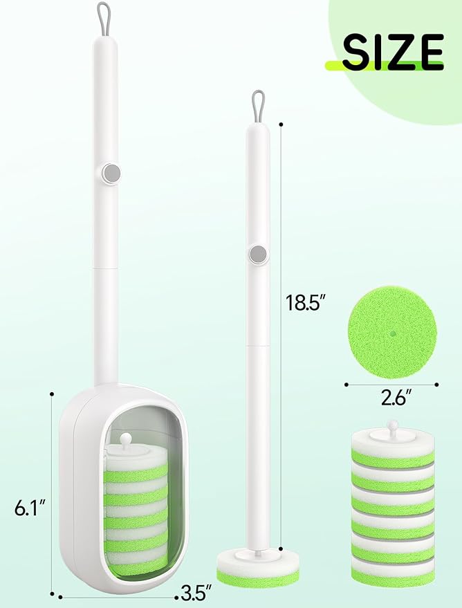 Wall Mounted Disposable Toilet Brush System with Holder, Toilet Bowl Cleaning Wand with Green Refills and One-Button Release, 2 Wands and Holders with 52 Green Refills