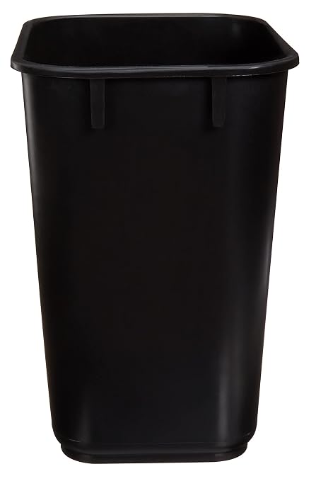 Amazon Basics Small Rectangular Commercial Office Wastebasket, Easy to Clean,11.4"L x 8"W x 12"H , 3 Gallon, Black, 2-Pack