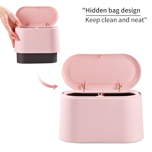 SUBEKYU Mini Trash Can with Lid,Small Desktop Trash Can,Pink 0.5 Gal | Countertop Mini Garbage Cans,Small Garbage Can for Office, Tiny Wastebasket for Desktop