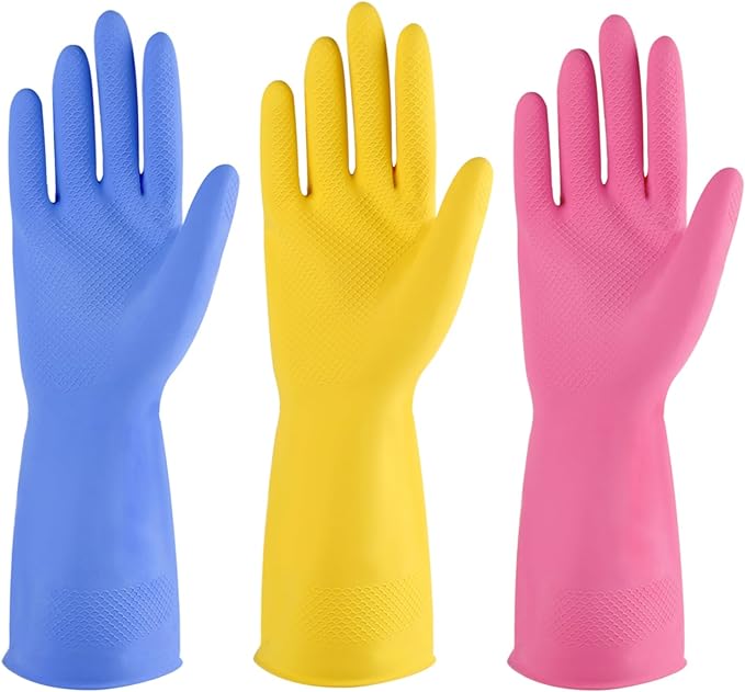 Rubber cleaning gloves 3 or 6 Pairs for Household,Reuseable dishwashing gloves for Kitchen.