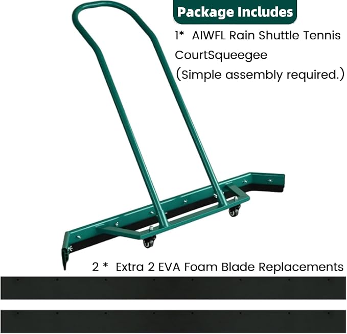 AIWFL 4.3FT Aluminium Alloy Sport Tennis Court Squeegee with Wheels | Tennis Court Rain Shuttle with Additional 2 EVA Foam Blade,Professional Squeegees Floor Water Remover Squeegee Broom,Green