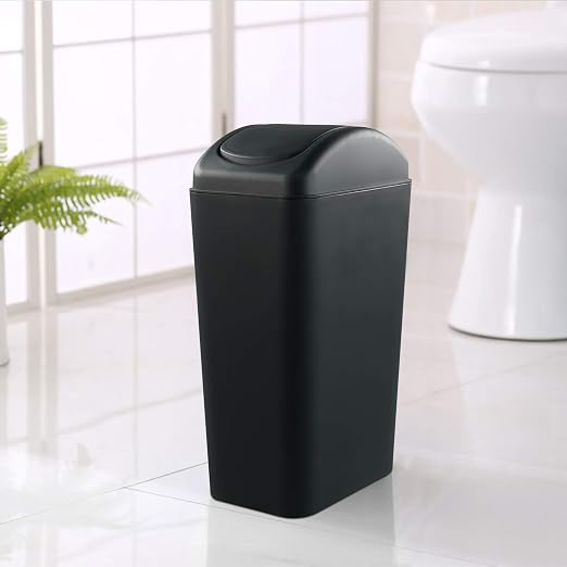 Hespama Slim Trash Can, 14L Black Swing Lid Garbage Bin for Narrow Space