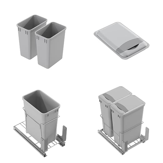 Dowell 5 Pack 35Qt Wastebasket Trash Container, 9Gal, Plastic, Stackable, for Kitchen/Bathroom/Office, Fits Under Sink/Desk - Grey (5, 35 QT)