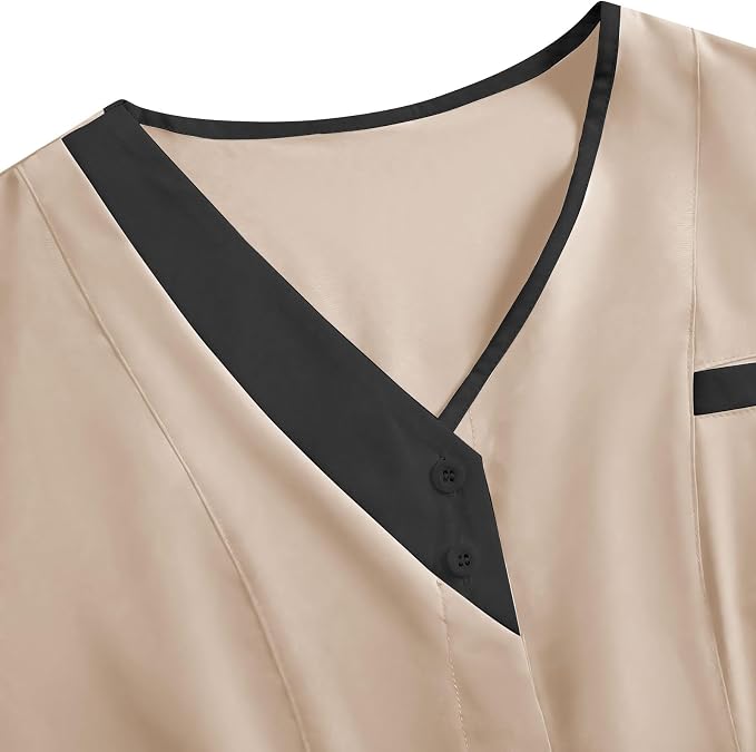 2026 Housekeeping Uniform Cleaning Uniforms - Button V Neck Top & Pants with Multi Pockets - Scrubs for Women