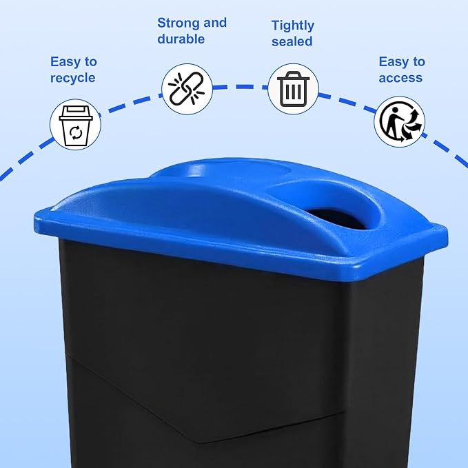 Maxdot 1 Pack Recycle Bin Lids Each with Two Bottles & Cans Openings, Blue | Plastic Fit 23 Gallon Slim Trash Can, for Waste Recycling Sorting, Kitchen Classrooms Offices Outdoor