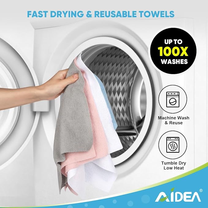AIDEA Microfiber Cleaning Cloth Roll-75PK, Shop Rags Blue 11.5"×11.5" | Reusable Paper Towels Tear Away Cloth, Microfiber Towels, Lint Free Rags for House, Mechanic, Workshops