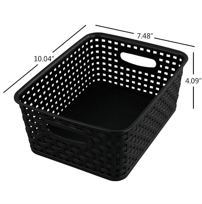 6-pack Black Woven Plastic Storage Baskets Organizing Bins