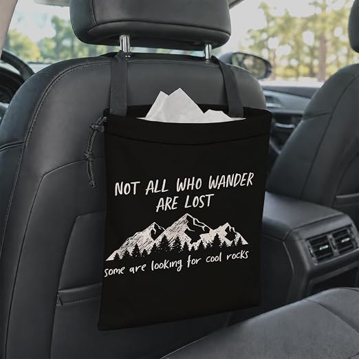 Funny Rock Geologist Car Garbage Bag Canvas Trash Can | Rock Collector Hounding Gifts Drawstring Car Trash Bag Hanging for Back Seat with Adjustable Buckle