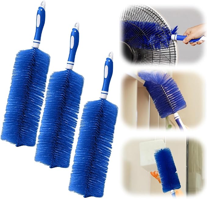 2027 New Bendable Microfiber Head (Blue 3 PCS) | Reusable Fan Cleaning Brush, Washable Fan Cleaner Brush for Electric Fans, Air Conditioning, Car Vents and Curtain