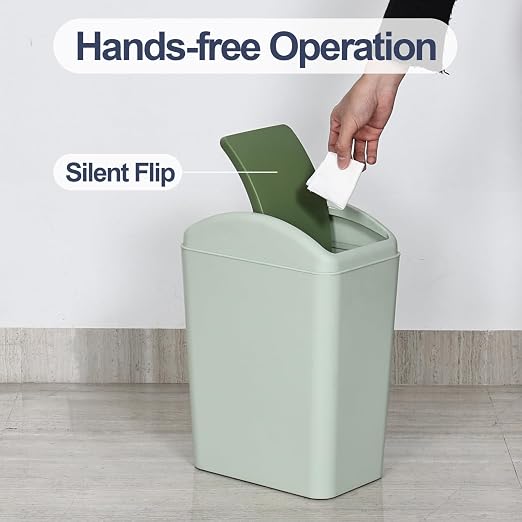 4.5 Gallon Swing Top Garbage Can, Slim Waste Bin (Green) | Plastic Dustbin with Swing Lid, Space-Saving Waste Bin for Bathroom, Bedroom, RV
