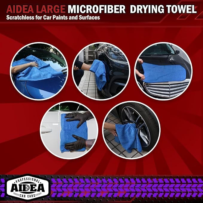 AIDEA Microfiber Towels for Cars-4PK, Large Professional Car Drying Towel, Scratch-Free & Absorbent Drying Towel for Cars, SUVs, RVs, Trucks, and Boats, 24inx 31in, Blue