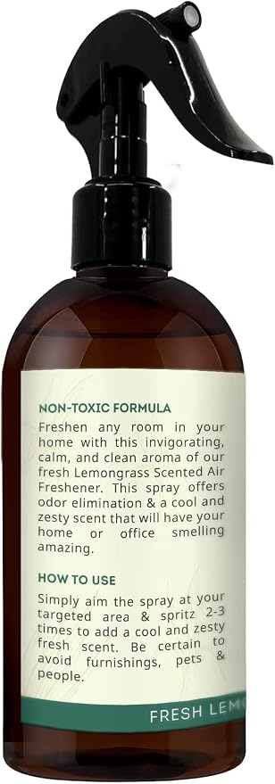 Kate Naturals Lemongrass Air Freshener Spray for Home, 8 fl oz | Pet Safe, Non-Toxic, Essential Oil Odor Eliminator Room Freshener Spray for Pillows, Bedding, Linen