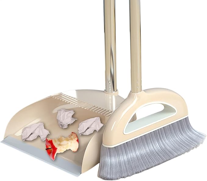 Long Handled Broom and Dustpan Set, 88cm Indoor Broom | Indoor Outdoor Sweeping Tool with Dustpan Combo Set, Long Handle with Upright Stand, Versatile for Home Kitchen Dorms Bath