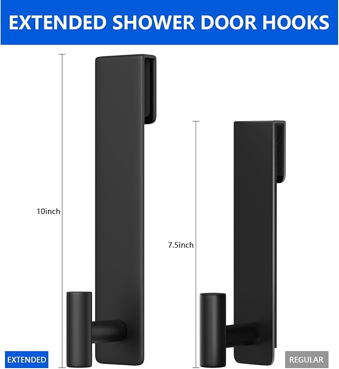 PMMASTO 10 Inch Shower Hooks for 3/8 Inch Glass, Black- T Shape | Stainless Steel Hooks Organize Towels And Robes on Frameless Glass Shower Doors in Bathrooms