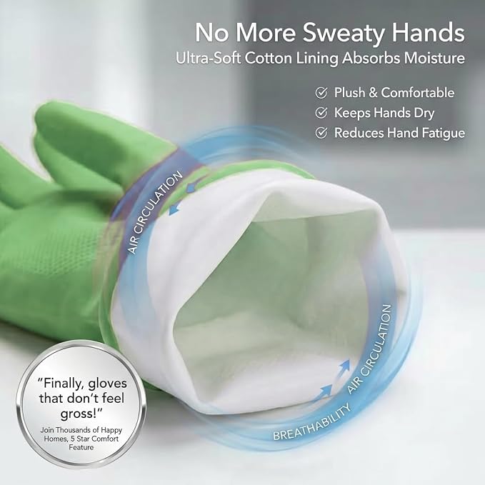 ForPro Natural Rubber Gloves, 6 Pairs Reusable Multi-Purpose Household Cleaning Gloves with Soft Inner Lining, Waterproof & Chemical-Resistant, Lime Zest, X-Large
