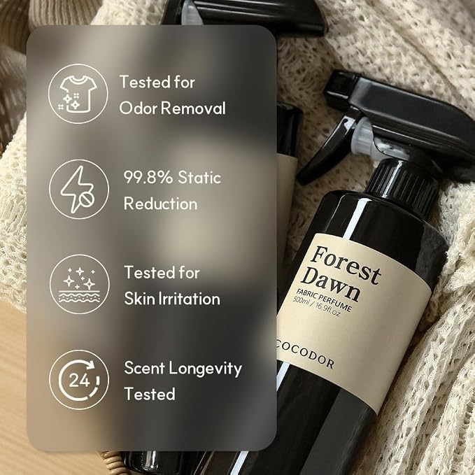COCODOR Fragrance Room Spray/Forest Dawn / 16.9oz(500ml)/ Made with Essential Oils, scented room closet fabric odor eliminator spray