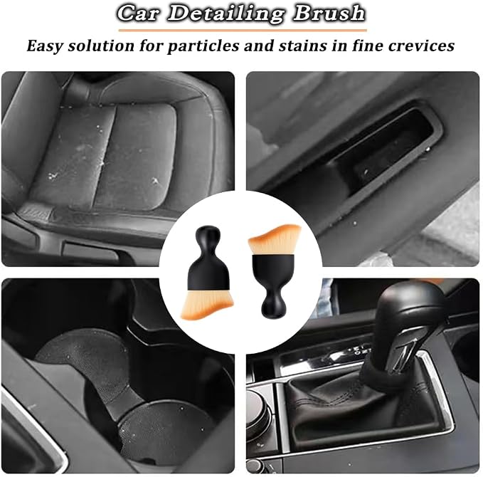 2 Pcs Car Detailing Brush, Car Interior Wash Brush Cleaning Brush, Yellow | Car Brush Ideal for Exterior, Dashboard, AC Vents, Leather & Engines, Soft Bristles