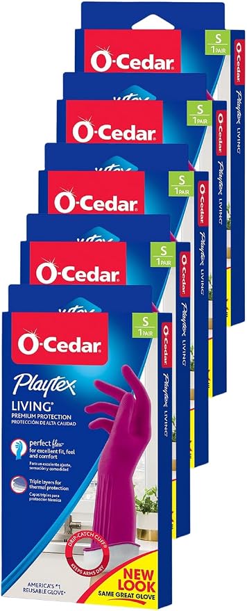 Playtex Living Reuseable Rubber Cleaning Gloves (Small, 5 Pairs), Premium Protection Reusable Household Gloves