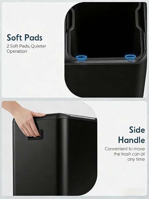 Arlopu 16Gal Dual Trash Can w/2 Built-in Box for Odor Control | Hands-Free Kitchen Garbage Bin, Recycle Waste Dustbin, Soft-Close Lid, 2 Buckets, Foot Pedal, Side Handle, for Home (Black)