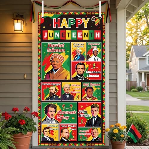 Juneteenth Door Cover Decorations - Happy Juneteenth Decorations for Party Office Home, African American June 19th 1865 Large Front Backdrop Banner Supplies Decor, 3x6 Ft