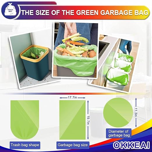 OKKEAI Small Trash Bags 3 Gallon, Green Bathroom Trash Bags, 100 Counts | Strong Garbage Bags, Ideal for Bedroom, Office and Indoor Waste Bins