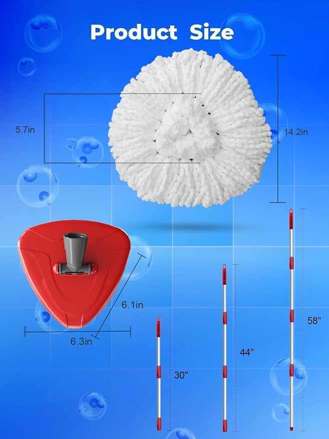 4 Pack Spin Mop Replacement Head Compatible with O-Cedar EasyWring 1 Tank, 30-58" Mop Handle Base and Microfiber Head Refills, Easy-to-Replace (White,1 Tank)