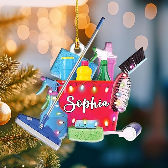 Personalized Cleaning Tools Ornament, Custom Housekeeping Christmas Tree Decoration, Holiday Keepsake Gift for Cleaners, Janitors, Pressure Washers, Housekeepers, Maids and Cleaning Lovers (CT6)