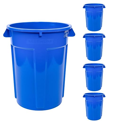 Magnum 55 Gallon Trash Can, High-Vis Blue, Construction Grade, Heavy Duty Plastic, Jobsite Ready for Holding Garbage and Recycling CMTC-C000-55B05 (5 Pack)