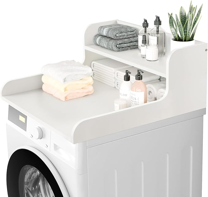 Washer Dryer Countertop 2 Tier 28 inches Wide, Laundry Shelf Topper with Edge, 28" W x 28" D x 12" H Laundry Space Organizer, White