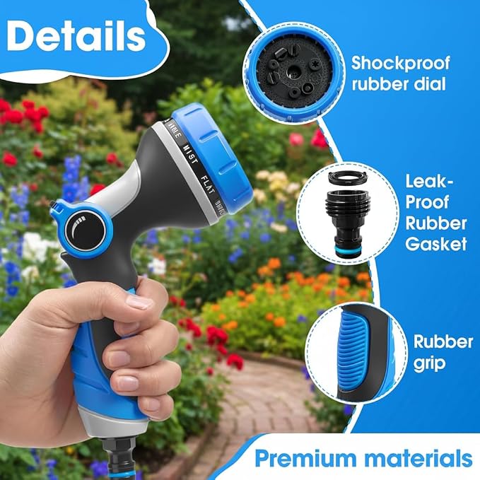 Garden Hose Nozzles,Hose Spray Nozzle with Adjustable 10 Watering Patterns | Slip Resistant High Pressure Thumb Control Water Hose Nozzle Sprayer for Plants & Lawns Watering Car Washing and Pet Bathing
