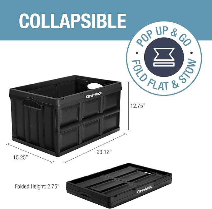 CleverMade Collapsible Storage Bins - Ocean 3 Pack 62L / 16 Gal holds 100 lbs - Stackable Containers Heavy Duty Capacity Crates-Space-Saving | Haul Bulk Groceries and Oversized Gear in Fewer Trips | Each Bin Holds 100 lb, Stacks Securely, and Folds to ...