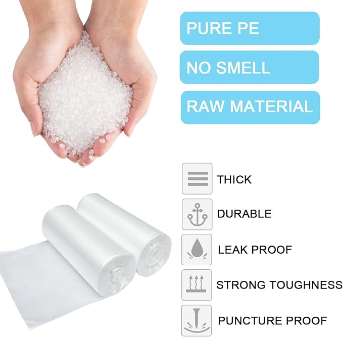 2 Gallon Small Plastic Trash Bags, 7.5 Liters Wastebasket Liners 100 Count | Clear Garbage Bags for Home, Office, Bathroom